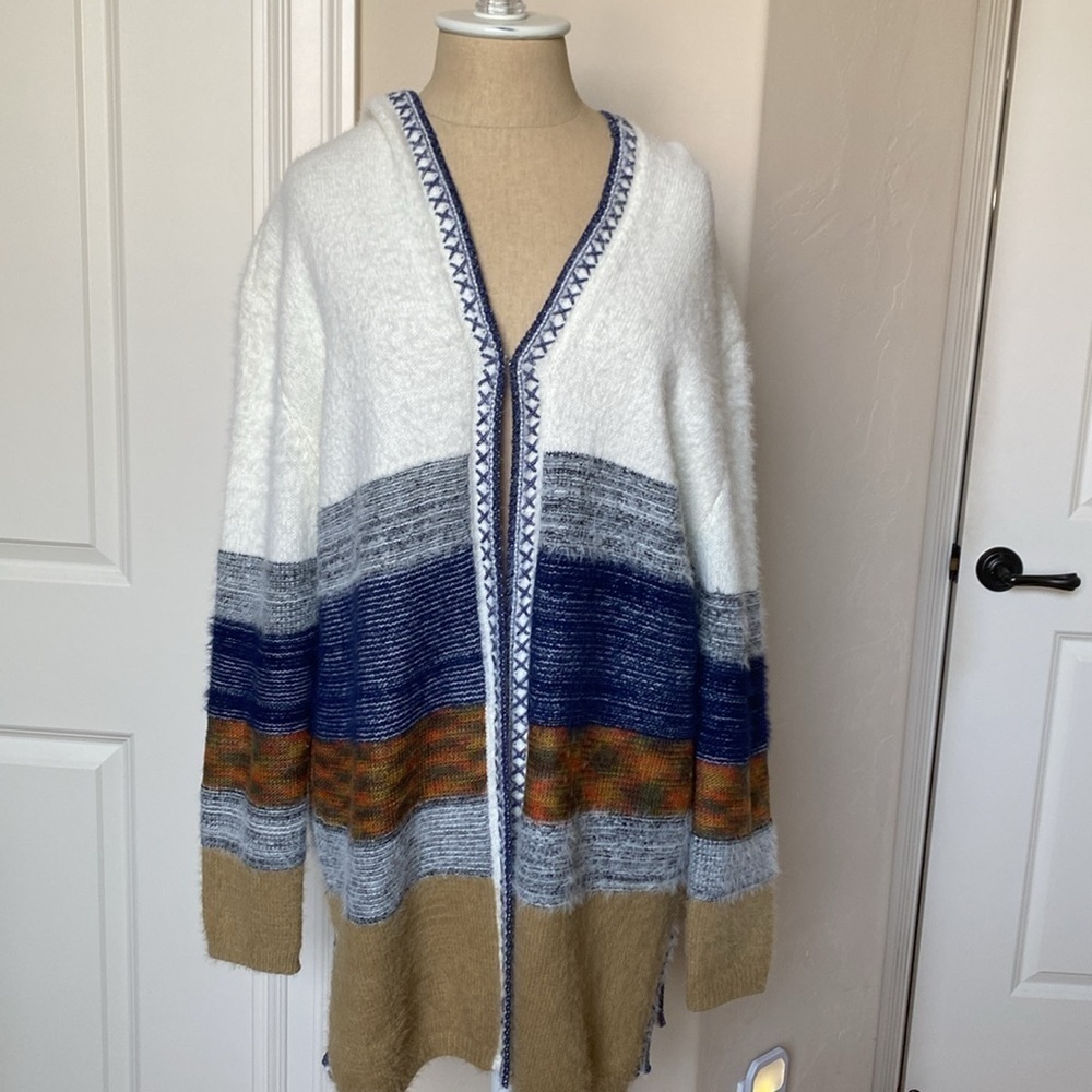 FATE Stitch Fix Siana Open front Cardigan Womens L Duster Hooded Bohemian soft